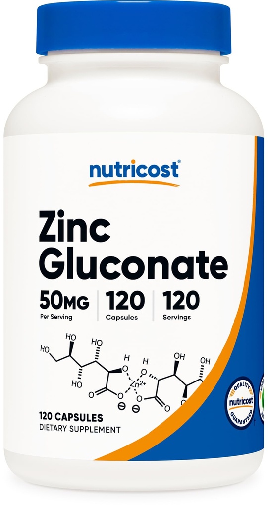 תוספי תזונה Znc Gluconate 120 קפסולות צמחוניות (50 מ"ג) - Gluten Free and non-GMO