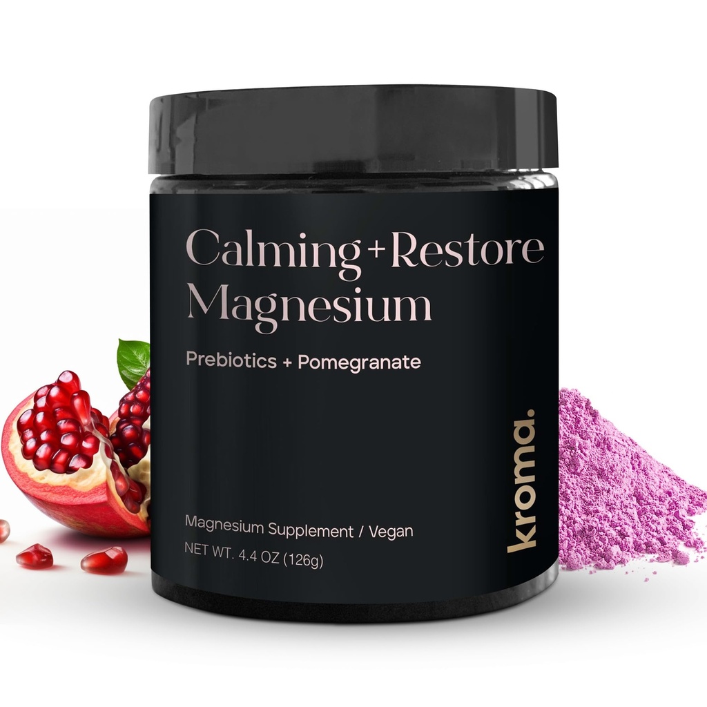 Kroma Calming + שחזור אבקת Magnesium - Magnesium Citrate עם L-theanine להרגעה, Sleep Cycle & Digestive Support - שריר התאוששות - Pomegranate Flavor - 4.4 oz, 30 משרתים
