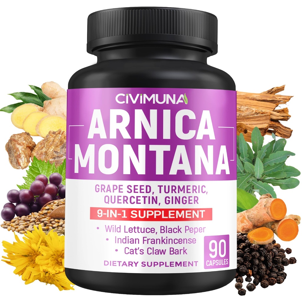 קפסולות ארניקה עם Arnica, Grape Seed, Turmeric ועוד - 90 קפסולות במשך 3 חודשים אספקה
