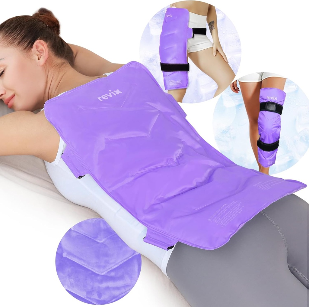 REVIX תוספת-Large Back Ice Pack, Reusable Gel Cold Compress Wrap for Full Back Relief, אידיאלי עבור כאבי שרירים, עייפות, התאוששות ושרירים Sore - אדים מכווננים, איפור סגול