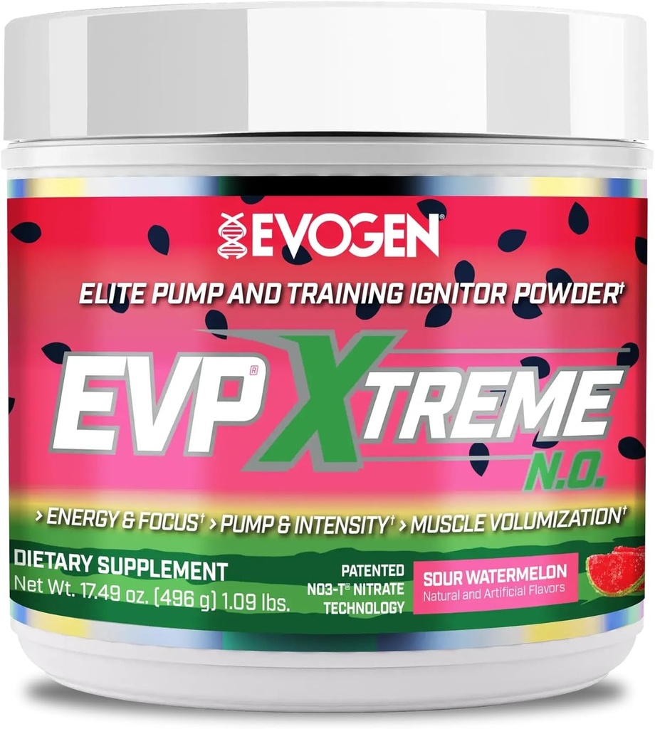 Evogen EVP Xtreme NO - אבקת עבודה מוקדמת עבור גברים ונשים | סוכר חינם Preworkout עם Betaine, Creatine וקפאין לאנרגיה & משאבה | Sour Watermelon | 40 משרתים