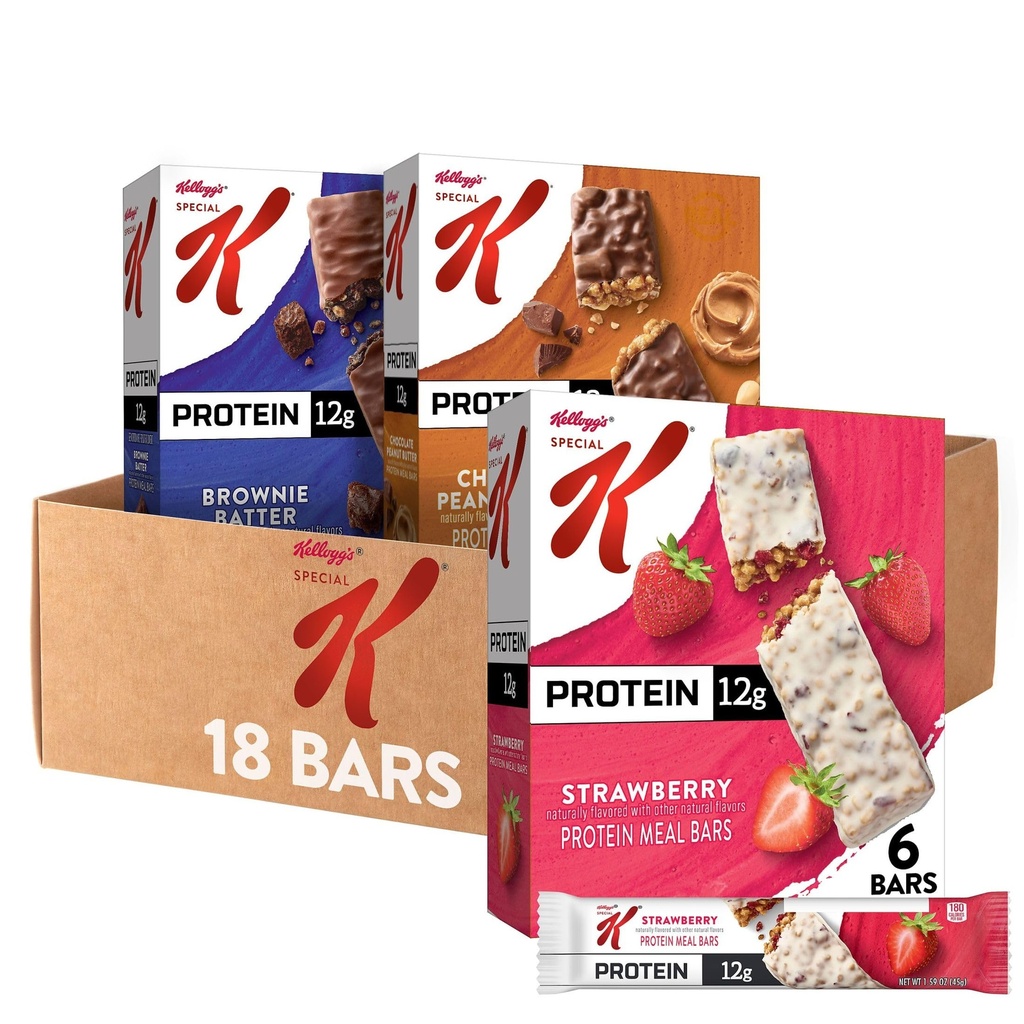 מיוחד K Bar חלבונים Meal Bars, Mealהחלפה, חטיפים חלבון בולק, Variety Pack (3 Boxes, 18 Count)