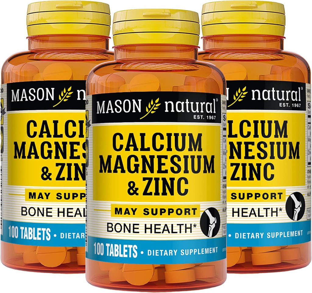 מייסון Natural Calcium Magnesium & Zinc, 300,Day Supply Supply, תומך מערכת בריאות העצם נורמלי Immune Booster, 3 Pack