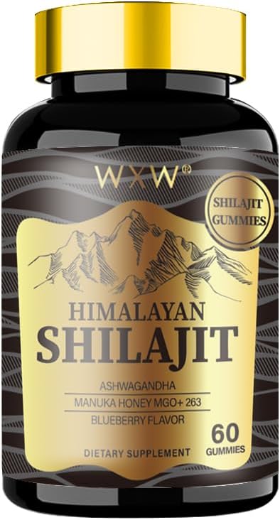 WXW ההימלאיה Shilajit Gummies, 60 Count, Blueberry Flavor, תומך לאחר אימון התאוששות, מערכת החיסון, המוח והזיכרון, לב בריא, יציבות קוגניטיבית (1בק, Gold Shilajit)