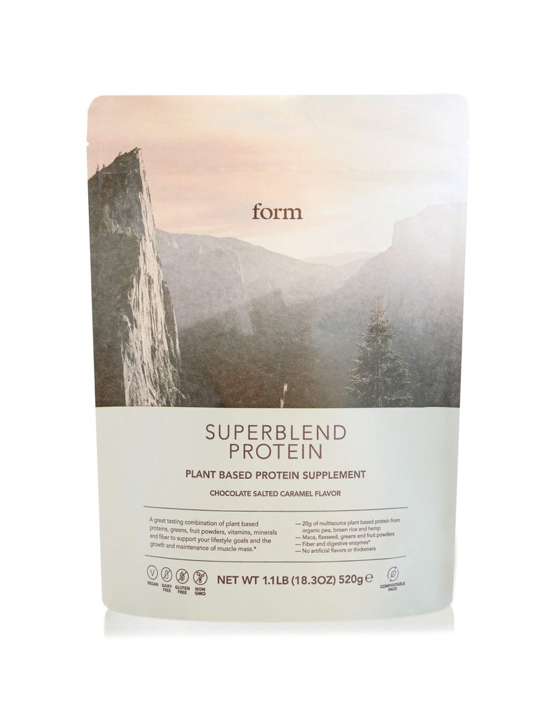חלבון סופרבלונד - אבקת חלבון טבעוני עם Superfoods, ויטמינים ומינרלים - 20 גרם של חלבון צמחי מבוסס מנהרה (Chocolate Salted Karamel)