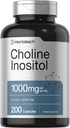 Horbaach Choline Inositol 1000 מ"ג תוסף | 200 קפסולות | Non-GMO, Gluten Free