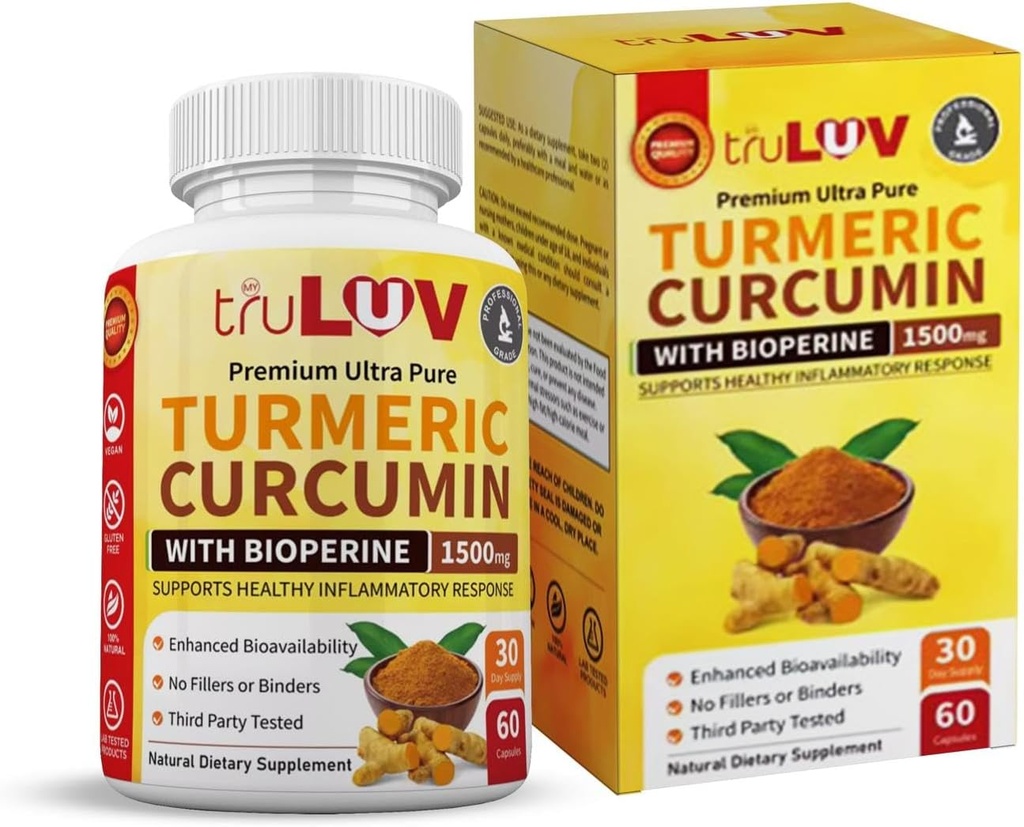 כורכומין Turmeric Curcumin עם תוסף Bioperine ג'ינג'ר 1500 מ"ג 60 קפסולות - תוספי תזונה טבעית לבריאות Non-GMO | Gluten Free Free
