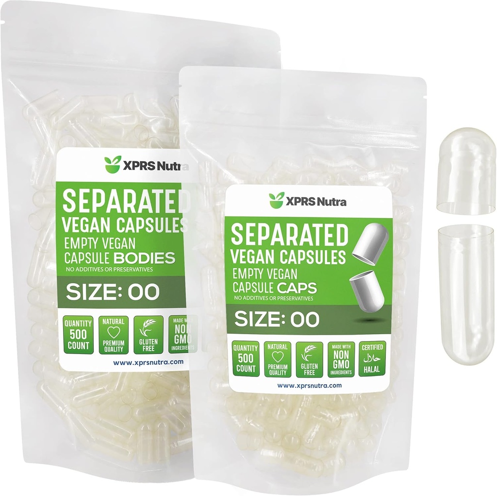 XPRS Nutra Vegan Size 00 בנפרד קפסולות - 500 הרוזן Premium Clear קפסולות ריקות נפרדות ב Bags - 00 Pills ריקה עבור תוסף DIY