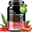ניקוי קולונוגני מתקדם עם Berberine 1500 מ"ג - 15 יום Parasite Detox עבור גברים ונשים - תוספת כוח פורמולה עם Senna for Rapid Constipation Relief, Gut Health & Bloating Reduction