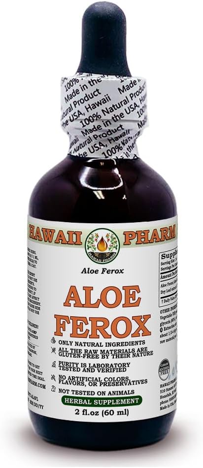 Aloe אלכוהול חינם נוזל לחלץ, Aloe (Aloe Ferox) Dried Leaf Glycerite Herbal תוספת 2 oz
