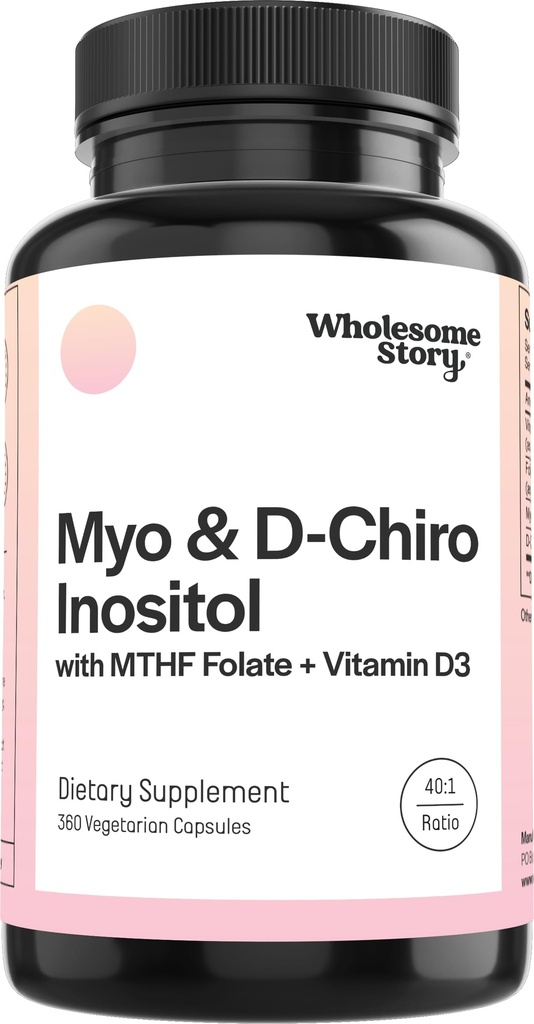 Myo-Inositol & D-Chiro Inositol קפסולות עם MTHF, Folate, ויטמין D | תמיכה ב- Ovarianfunction, הורמון ו- Homocysteine Levels | תוספי פוריות לנשים | 360 Count 40:1 Ratio