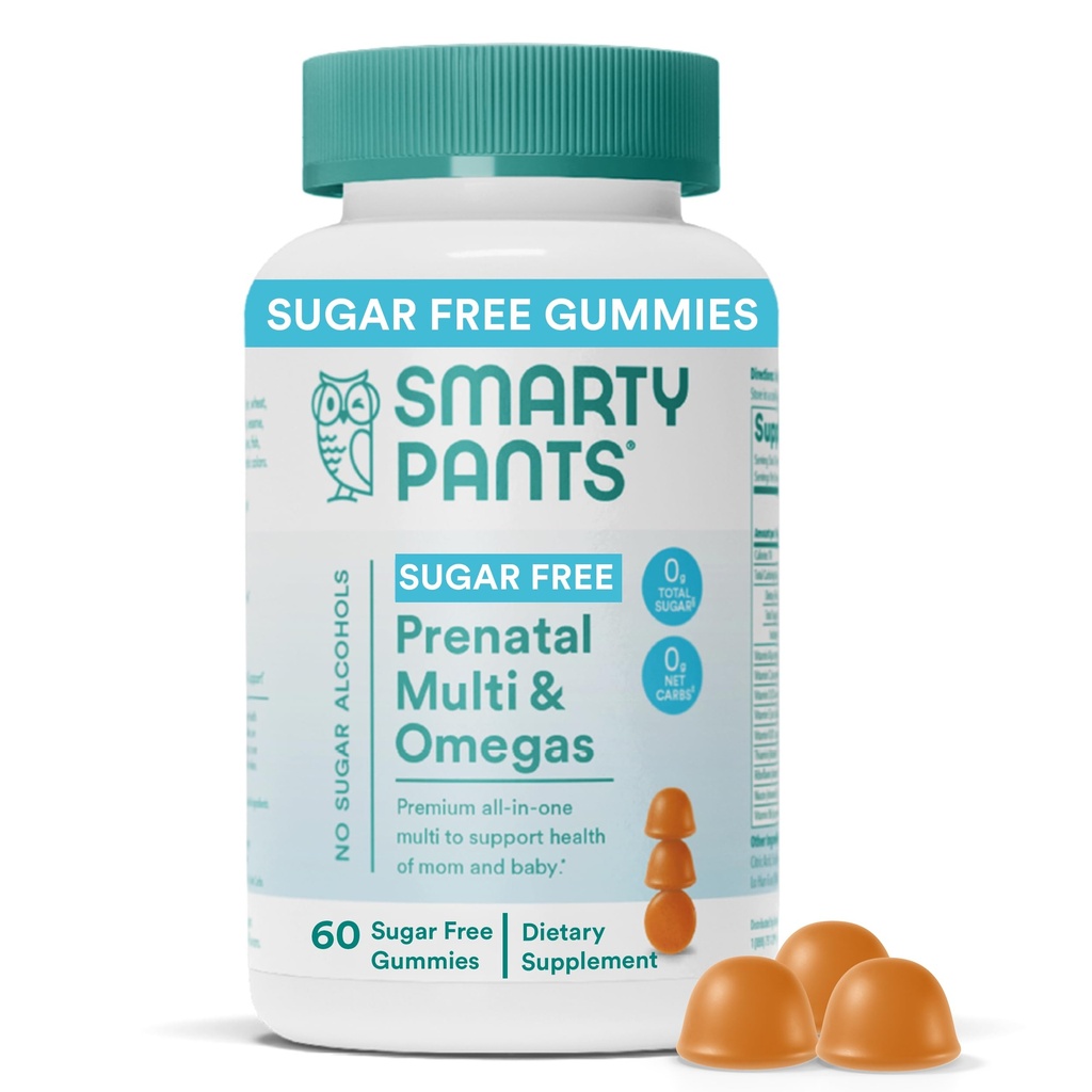 SmartyPants Prenatal ויטמינים עבור נשים, סוכר חינם Multivitamin חניכיים: Methylfolate, אומגה 3 (ALA) ויטמין D3, C, ויטמין B12, B6, A, K & Zinc, Inositol, Erythritol חינם, 60 (20 יום אספקה)