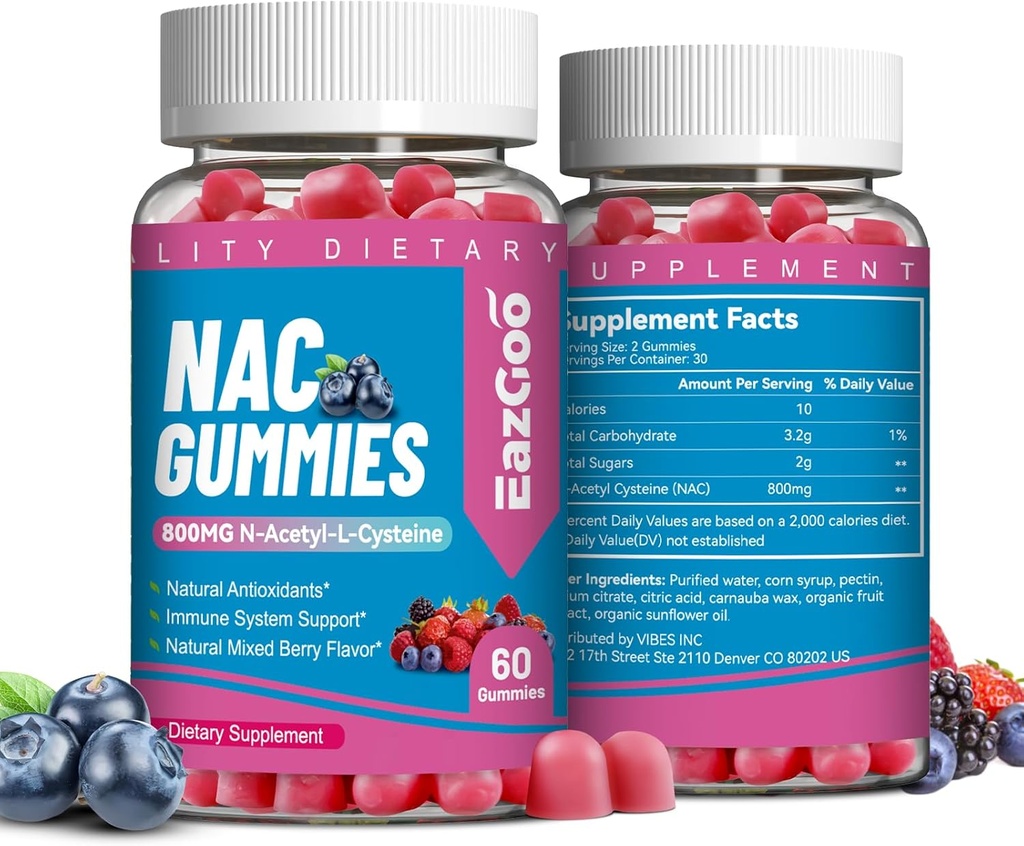 NAC חניכיים 800 מ"ג, N-Acetyl Cysteine תוסף NAC עבור Immune System & Antioxidant, non-GMO, Gluten Free, טבעוני 120 Counts