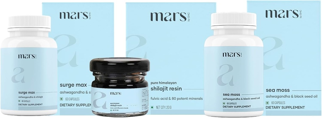 Mars by GHC Performance Plus Combo | Surge Max Caps, Pure ההימלאיה Shilajit Resin, Black Seed & Natural Sea Mosss קפסולות
