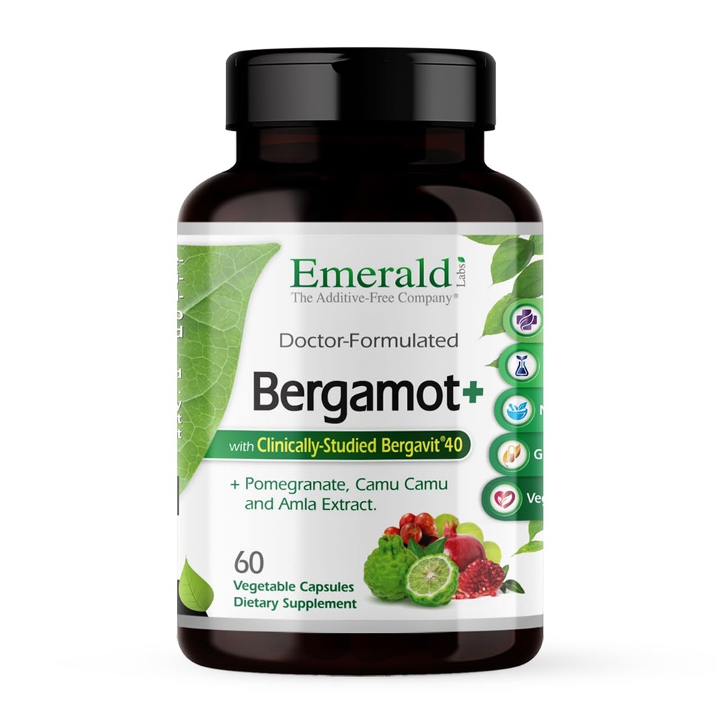 EMERALD LABS Bergamot+ - תמיכה Metabolism & Heart Health עם Bergamot, Pomegranate, Amla & Camu Camu - Gluten-Free & Vegan - 60 קפסולות ירקות (30 משרתים)
