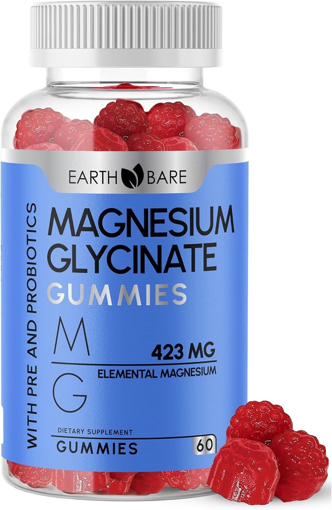 Magnesium Glycinate Gummies - High Potency Magnesium תוספת עם מקסימום 423 מ"ג של מגנזיום אלמנטרי, Pre ו Probiotics | Magnesium Bisglycinate for Superior Health Support