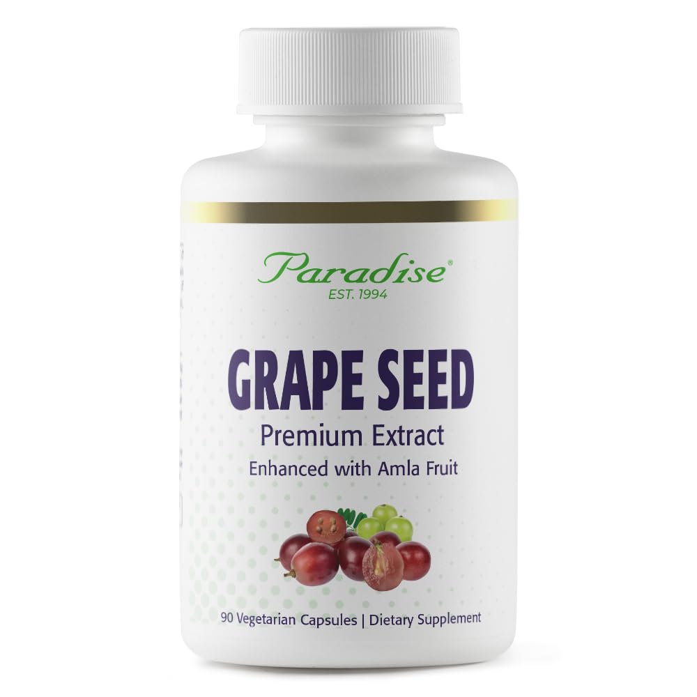 Paradise Herbs Grape Seed Extracted, Active Whole Spectrum, Antioxidant, טבעוני, non GMO, Gluten Free, 90 קפסולות צמחוניות