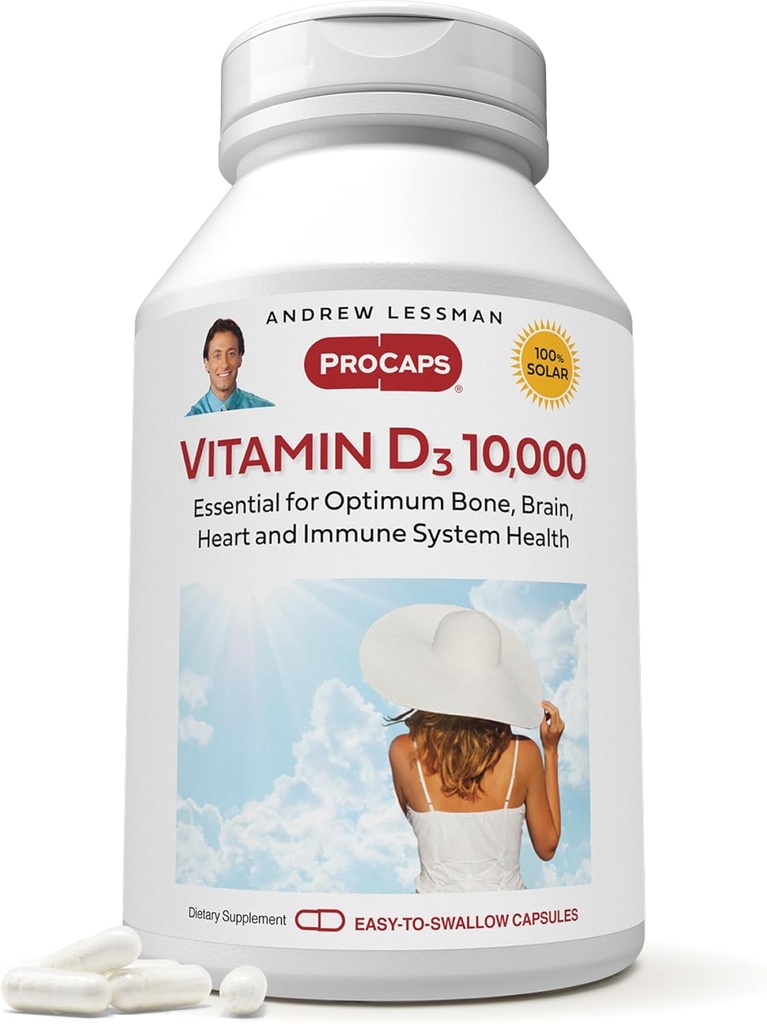 ANDREW LESSMAN ויטמין D3 10,000 IU 360 קפסולות - High Potency, Essential for Calcium Absorption, תומך בריאות העצם, תפקוד שרירים בריא, מערכת החיסון, יותר קל ל-Swallow כמוסות
