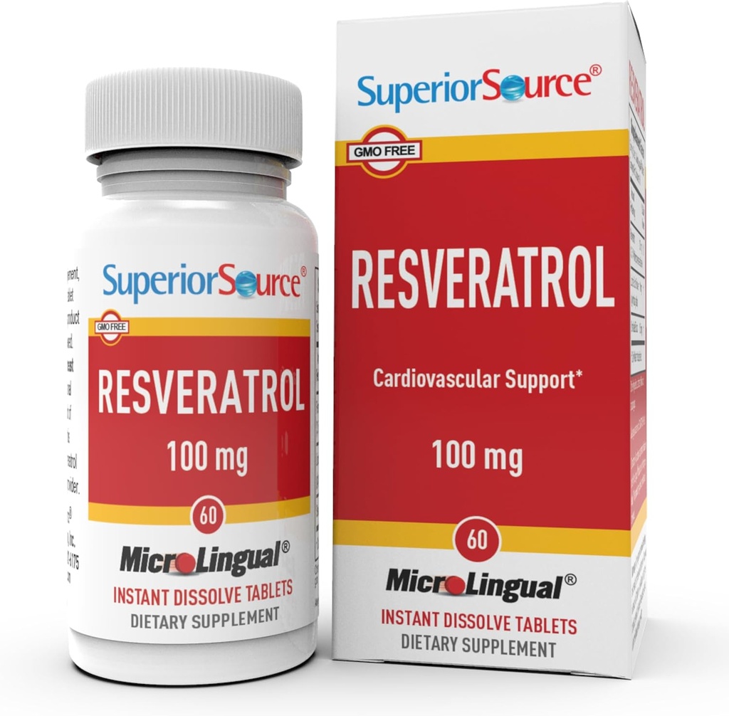 מקור גבוה Resveratrol 100 מ"ג - תוספת תזונתית עבור הזדקנות בריאה - תמיכה המוח והלב בריאות - non-GMO & Gluten-Free - 60 טבליות microLingual Instant-Dissolve