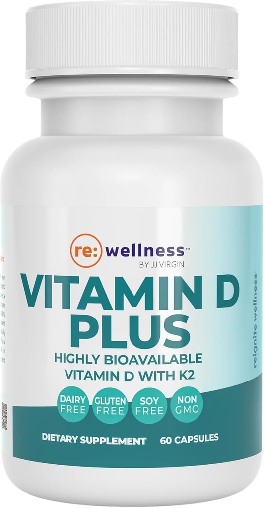 Reignite Wellness על ידי JJ הבתולה | ויטמין D Plus | לשרת של 5000 IU, ויטמין D + ויטמין K1 & K2 | תוסף GG לבריאות החיסון | העצם והלב תוספי | 60 Softgelsssorbable ויטמין D + ויטמין K1 & K2 | GG עבור Immune Health