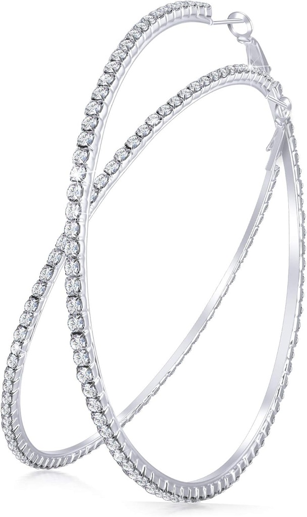 Rhinestone Hoop אוזנייםring Crystal Rhinestone Dangle Big Hoop אוזנייםrings for Women Wedding Party Favor, 80 מ"מ