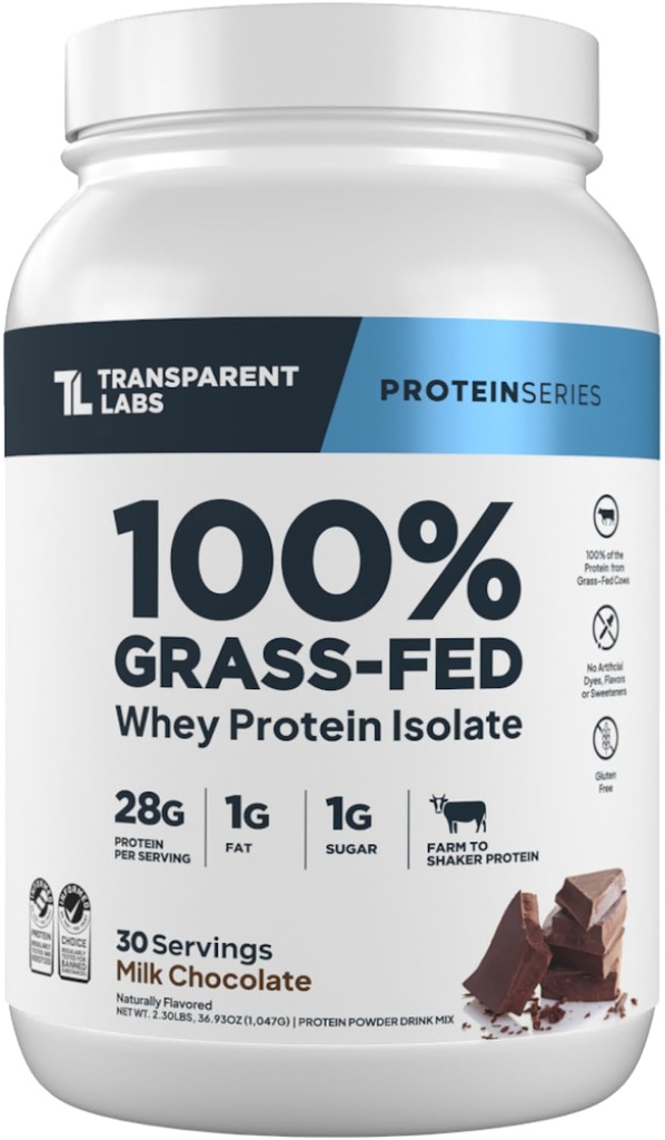 Transud Labs Grass-Fed Whey חלבון Isolate - באופן טבעי פלאמור, גלוטן אבקת חלבון חינם Whey עם 28g של חלבון לשרת ו 9 Amino Acids - 30 לשרת, חלב שוקולד
