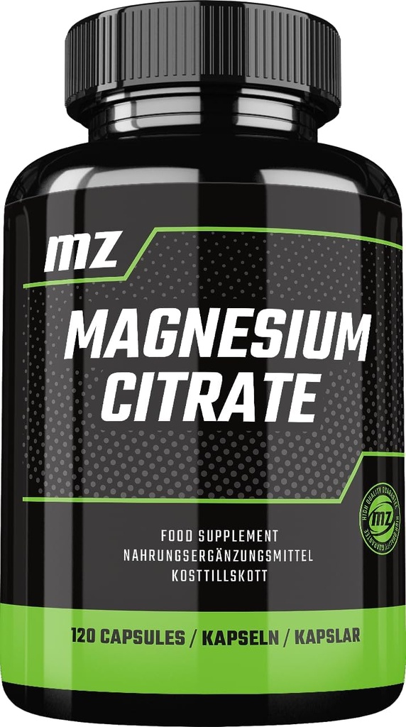 Magnesium Citrate 120mg + ויטמין B6 (P-5-P) 3 מ"ג, 120 קפסולות טבעוניות, 4 חודשים אספקה, צורה אורגנית של מגנזיום - תמיכה בעצמות העצם ומערכת העצבים - על ידי MZ