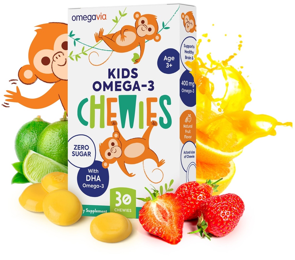 אומגה 3 Gummies - Ultra- High DHA Chewable Gel Gummy - אומגה 3 עבור ילדים תומכים המוח & העין בריאות - פירות טבעיים ללא סוכר - ילדים אומגה 3 חניכיים שמן דגים (30 הרוזן)