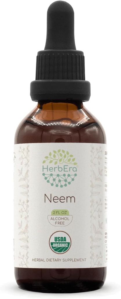 HerbEra Neem B60 אלכוהול חינם Herbal לחלץ Tincture, excentrated נוזל טיפות טבעי USDA אורגני (Azadirachta Indica) Dried Leaf (2 floz)