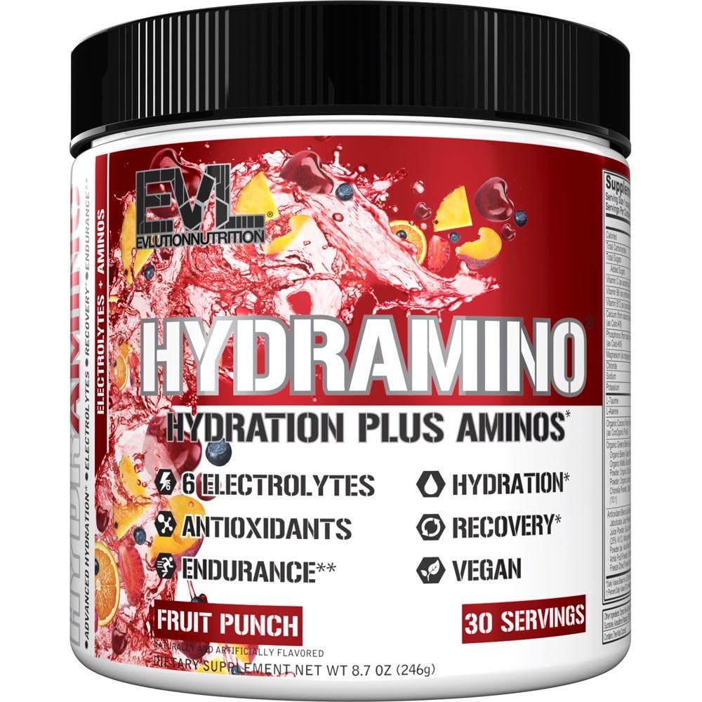 תזונה תזונתית HYDRAMINO Complete hydrotion Multiplier, All 6 אלקטרוליטים, ויטמין C & B, Fluid Boosting Aminos, קוקוס מים, אנדורנס, התאוששות, Antioxidants, 30 מגישים, פירות
