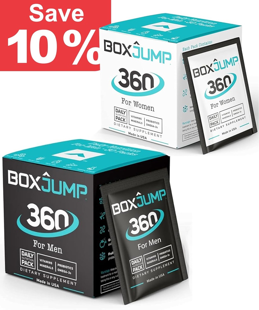 BoxJump Daily Multivitamin for Women & Men Pack של 2 - מינרלים חיוניים וויטמינים עבור גברים ונשים - Boost Energy, Immune Support, להגדיל את אנדרטה - ויטמין D, C, A, B12 + 30 Day Packs ויטמינים