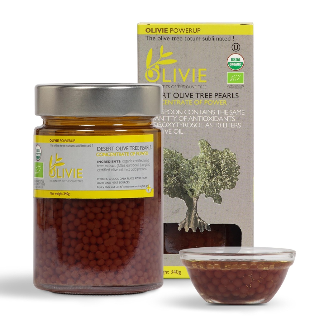 שואבי אוליב אורגניים, PowerUp Pearls של OLIVIE, תוספת פוליפנולים של Antioxidant, שמן זית Scrub for Skin, Immune Support, 340g