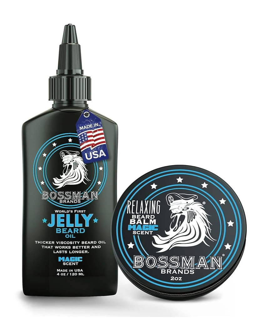 בוסמן ג'ולי בירד שמן לגברים & Beard Balm for Men Combo - Softens, Tames Moisturizes & Conditions - Magic Scent - Natural Ingredients & Made in USA