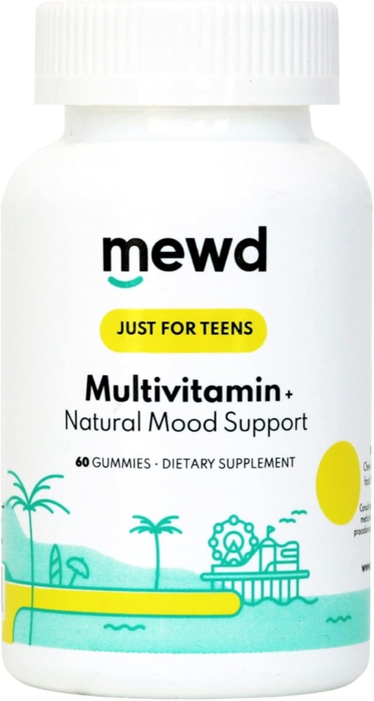 MEWD Teen/Kids Daily Multivitamin Gummy with Natural Mood Enhancer,Vegan,Immune System Booster Supplement,Kids Vitamin with Iron,Zinc,Gluten Free-Focus Vitamin for Kids-Brain Health-Made in USA