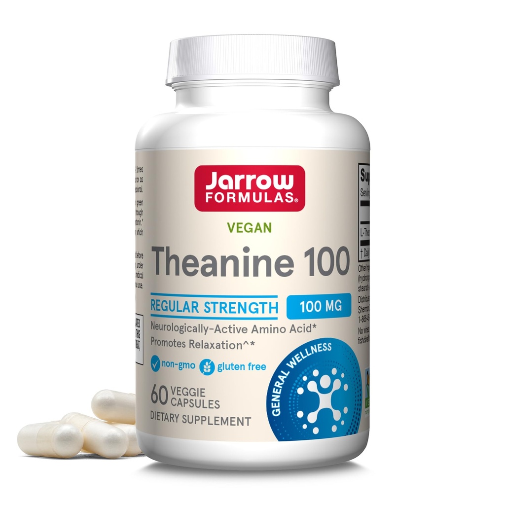 Jarrow Formulas תוספת כוח האננין 200 מ"ג וכוח רגיל Theanine 100 מ"ג מרגיע קפסולות תמיכה Bundle, 120 קפסולות Veggie