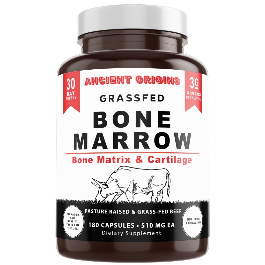 Grass Fed Bone Marrow תוסף, 3060 מ"ג, עור, בריאות הפה, ותוסף תמיכה משותף, מקדם שלמות-Body בריאות, Non GMO Whole העצם לחלץ, 180 קפסולות