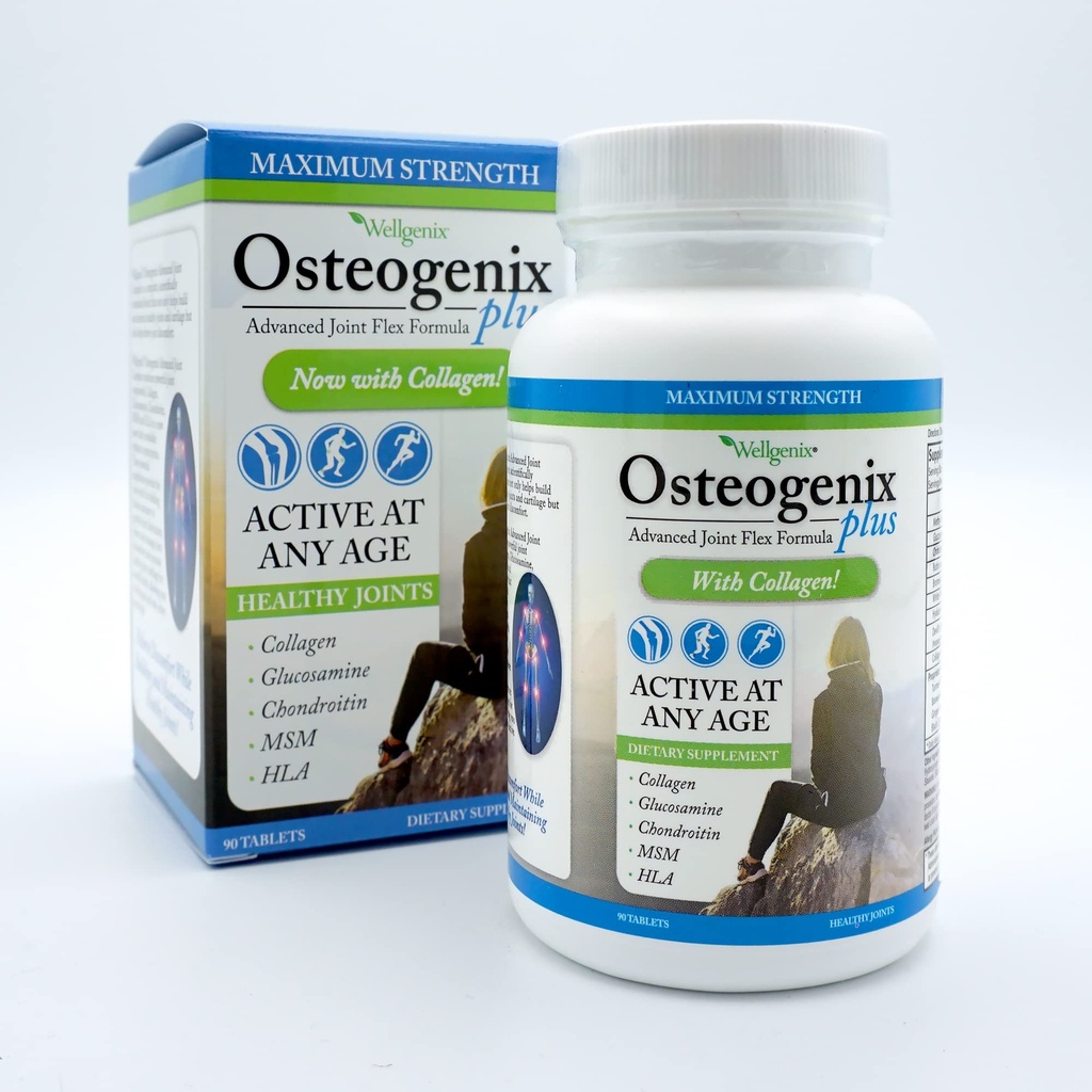 Wellgenix Osteogenix Advanced Joint Flex Formula (90 Ct) - תוספת ברכית עם Collagen II, Glucosamine, Chondroitin, MSM & HLA - טבליות תמיכה Lubrication & Discomfort לגברים ונשים