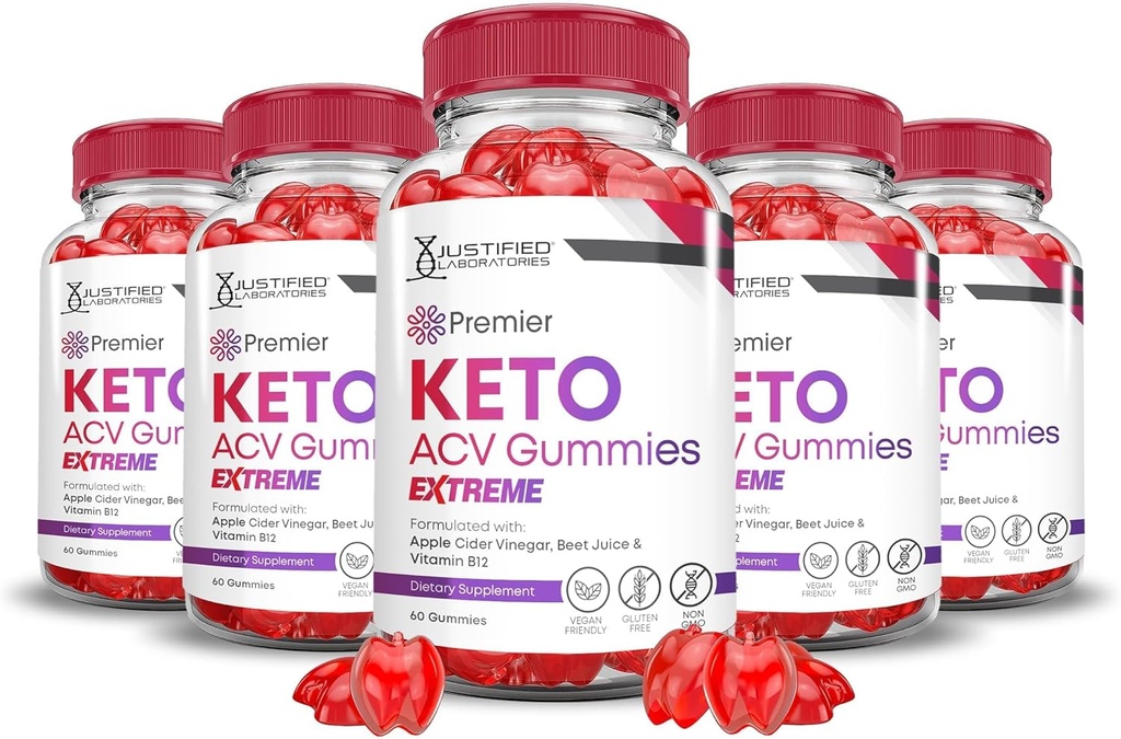 Justified Laboratories (5 Pack Premier Keto ACV Gummies Advanced Extreme 2000MG Premier Keto Gummies Apple Cider Vinegar פורמולה עם אבקת מיץ Pomegranate B12 טבעוני non GMO 300 מסטיקמי