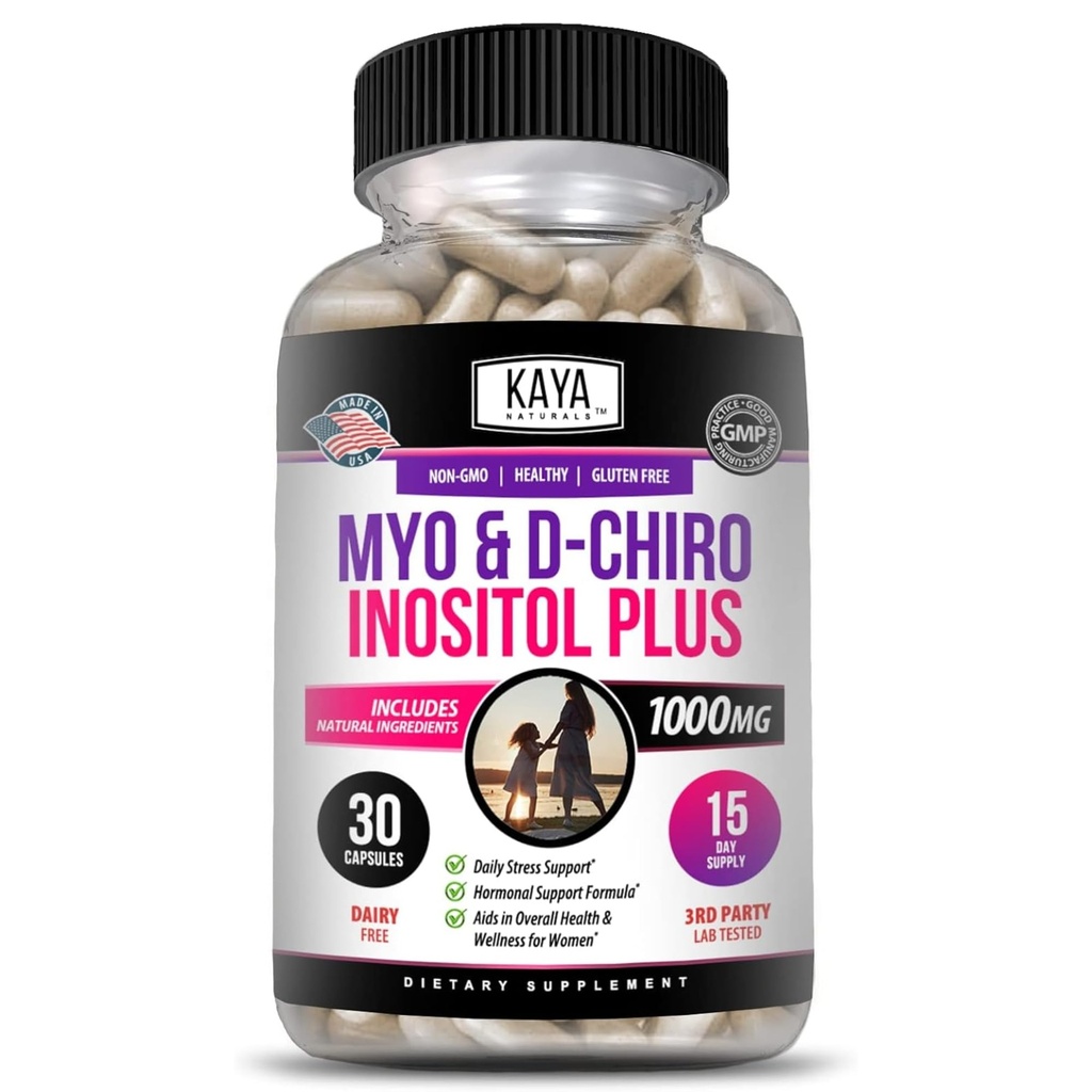 Kaya Naturals Myo & D-Chiro Inositol Plus תמיכה לנשים, ויטמין B8-30 קפסולות