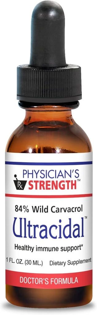 כוחו של פיזיקאי Ultracidal - 30 mL - Wild-Source, שמן Oregano High-Carvacrol - מספק תמיכה חיסונית בריאה - 86 משרתים