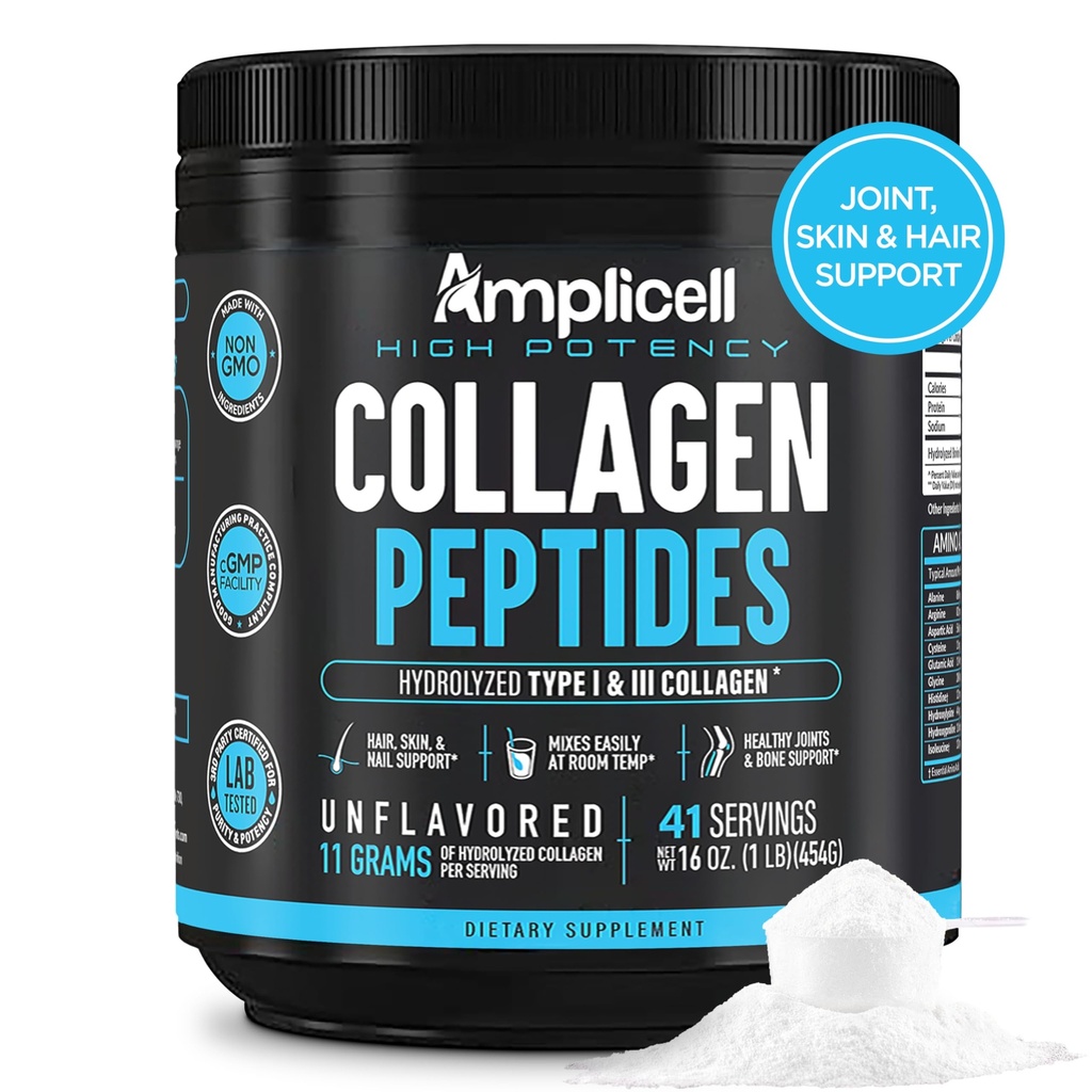 Multi Collagen Peptides אבקת - חלבון מופחת עם סוג 1 ו 3 - Grass פד, Unflavored, Keto & Paleo Friendly - שיער, עור, ריחות, מפרקים לנשים וגברים - 41 משרתים
