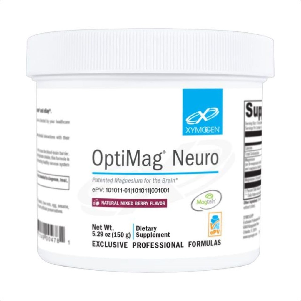 XYMOGen OptiMag Neuro - Chelated Magnesium אבקת - עם Magnesium Glycinate & L-Threonate - תמיכה בריאות המוח ומנוחה - ברי (60 משרתים)