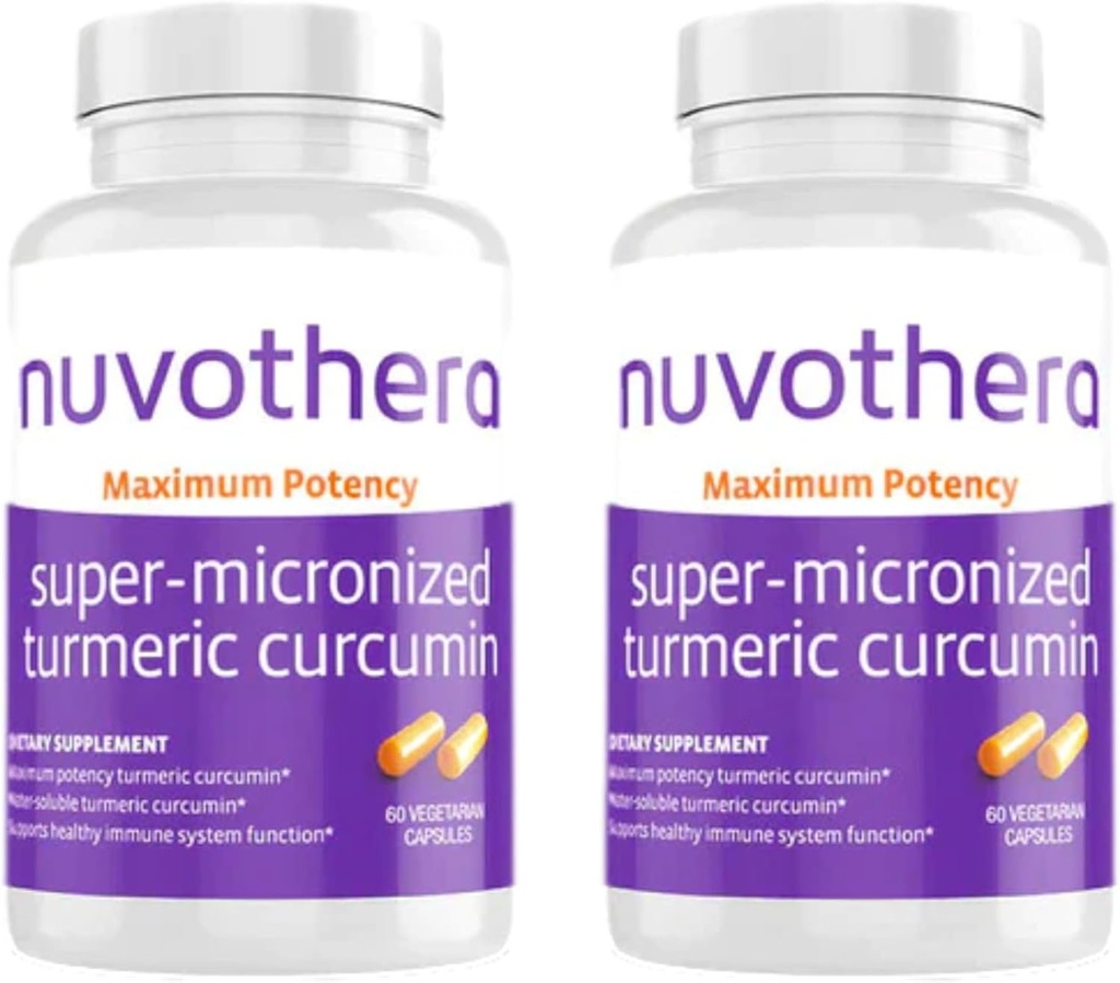 Nuvothera Super-Micronized Turmeric Curcumin קפסולות 2-Month Supply Absorption, Whole Root, Non-GMO, Skin, Gut Health & Antioxidants (120 קפסולות)
