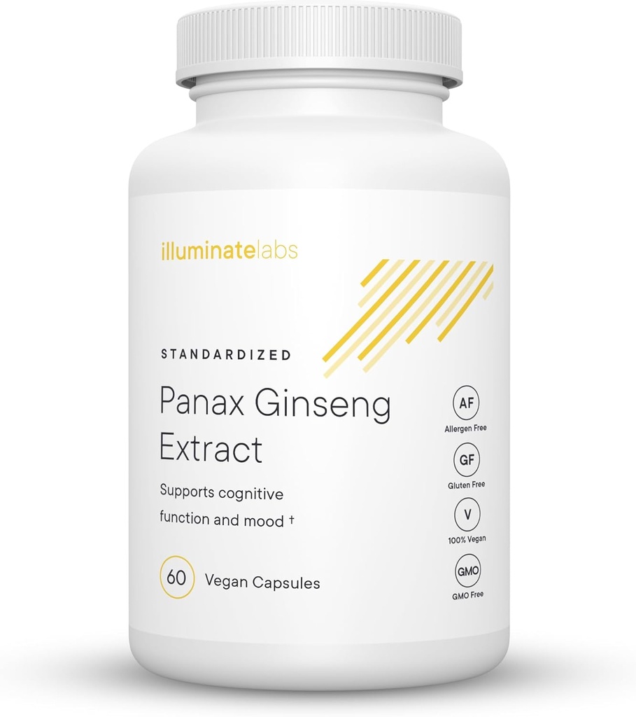 Illuminate Labs Panax Geneseng לחלץ קפסולות | 200 מ"ג | תמיכה באנרגיה, פונקציונליות קוגניטיבית ו Mood | צד שלישי נבדק וחזר על ידי מחקר רפואי