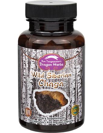 Dragon Herbs - Wildcinn Chaga כמוסות - 100 קפסולות, 450 מ"ג כל אחד