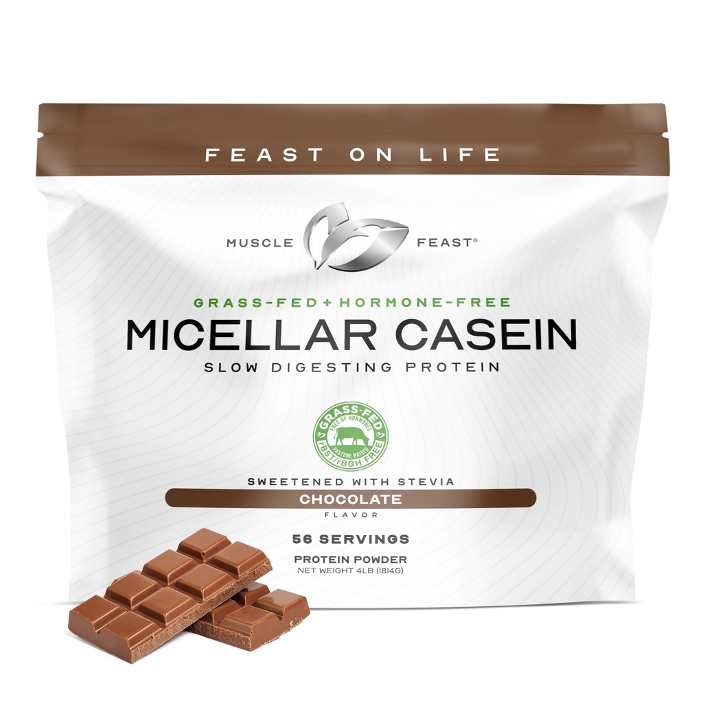 שריר החג Grass פד Micellar Casein חלבון אבקת חלבון, פסטה הורמוני חינם, איטי עיכול חלבון - תמיכה overnight שריר התאוששות, אבקת חלבון חינם Gluten - שוקולד, 4lb