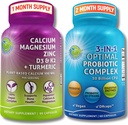Bone Health & Gut Support Bundle - 3in-1 Probiotic 50 מיליארד CFU, Prebiotic and Digestive Enzymes + Plant-based Calcium, Magnesium, Zinc, D3, K2 & אורגני Turmeric - טבעוני, non-GMO, תווית נקייה
