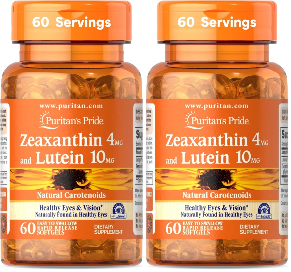 הגאווה של Puritan Zeaxanthin 4 מ"ג עם Lutein 10 מ"ג, תומך עיניים בריאות וחזון *, 60 ct (Pack של 2)
