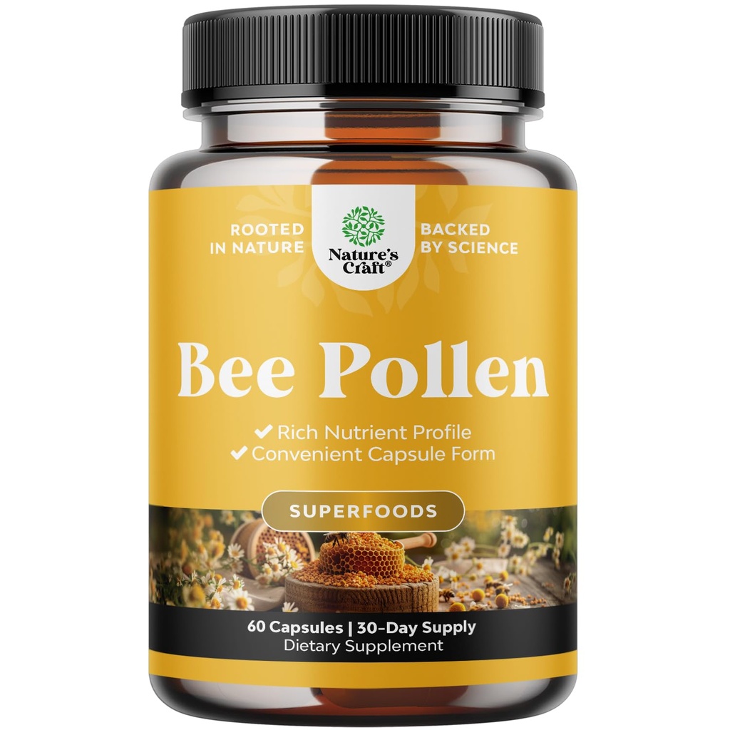Bee Pollen Pills עבור גידול חזה 60 Ct - Bee Pollen תוספת 1000 מ"ג לשרת עם באופן טבעי Occurring B ויטמינים מינרלים & Enzymes - תוספת תמיכה השד - Vegetarian non-GMO & Gluten חינם חינם