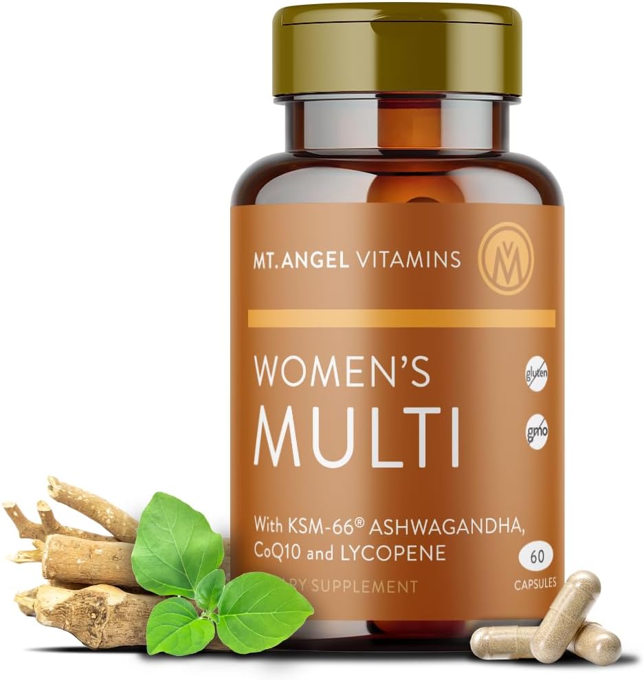 Mt. Angel ויטמינים - Daily Womens Multivitamin - פורמולה למבוגרים עם ברזל, Calcium, KSM-66 Ashwaganda, ואת תערובת צמחית של הנשים הטובות ביותר ויטמינים - 60 קפסולות הרוזן